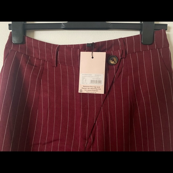 Missguided Wine Pinstripe Wide Leg Pants - Picture 5 of 7